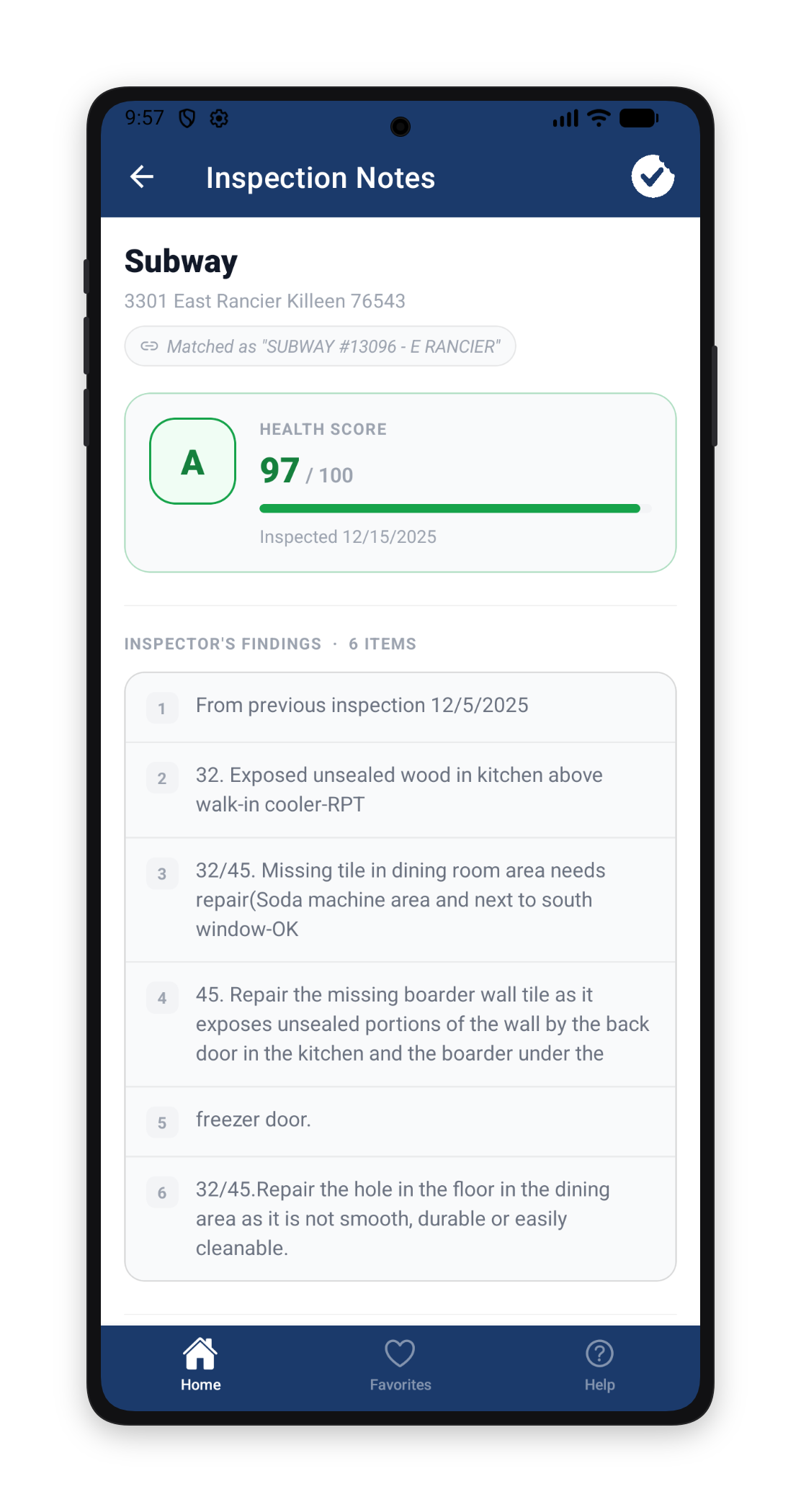 Inspection notes and findings